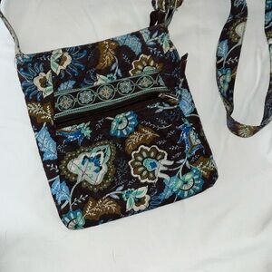 Bohemian Blue and Brown Crossbody Bag with Intricate Design